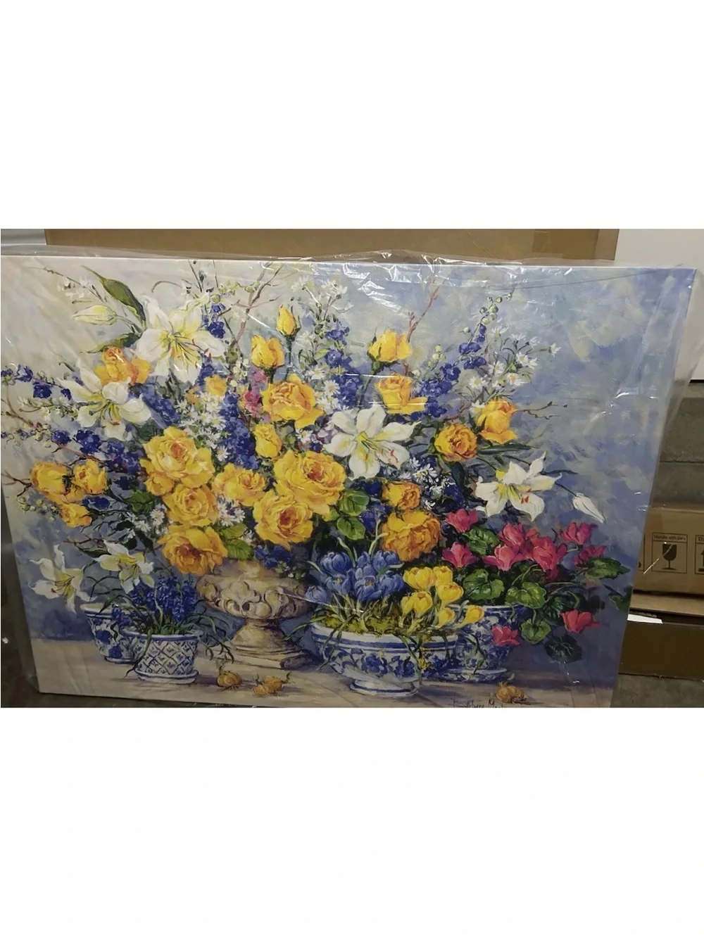 Yellow & Blue Floral Bouquet Wall Art Print - Home Wall Decor